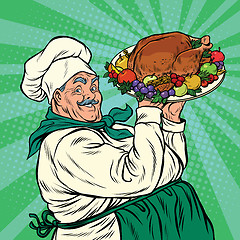 Image showing Chef with a dish roast Turkey