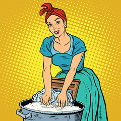 Image showing Retro woman laundress to wash clothes