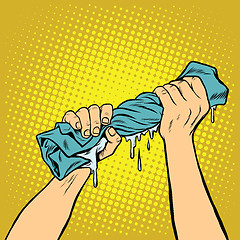 Image showing retro hands squeezed the wash cloth