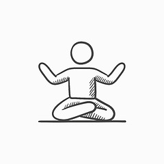 Image showing Man meditating in lotus pose sketch icon.