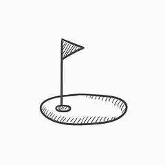 Image showing Golf hole with flag sketch icon.