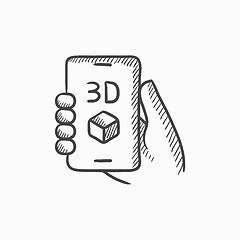 Image showing Smartphone with three D box sketch icon.