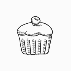 Image showing Cupcake with cherry sketch icon.