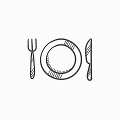 Image showing Plate with cutlery sketch icon.