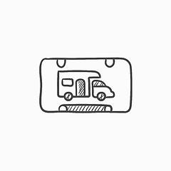 Image showing RV camping sign sketch icon.