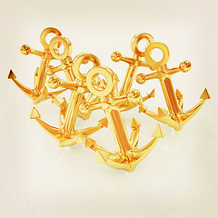 Image showing Gold anchors. 3D illustration. Vintage style.