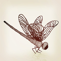 Image showing Dragonfly. 3D illustration. Vintage style.