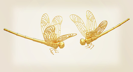 Image showing Dragonfly. 3D illustration. Vintage style.