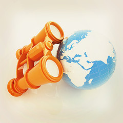 Image showing binocular around earth. 3D illustration. Vintage style.