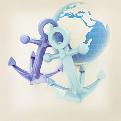 Image showing anchors and Earth. 3D illustration. Vintage style.