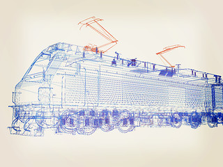 Image showing train.3D illustration. 3D illustration. Vintage style.