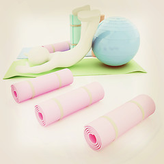 Image showing 3d man on a karemat with fitness ball. 3D illustration. 3D illus
