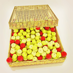 Image showing Wicker basket full of apples isolated on white. 3D illustration.