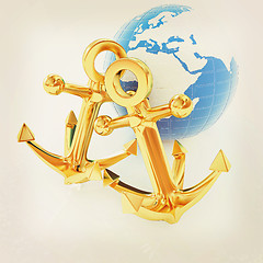 Image showing Gold anchors and Earth. 3D illustration. Vintage style.