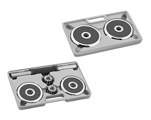 Image showing dumbbells in a grey case