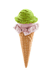 Image showing Mixed ice cream scoops with cone