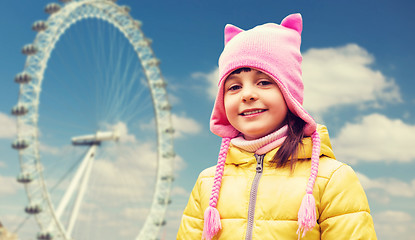 Image showing happy little girl over london ferry wheel