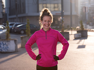 Image showing woman  stretching before morning jogging