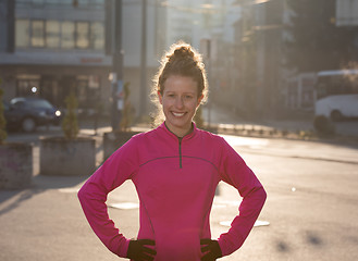 Image showing woman  stretching before morning jogging