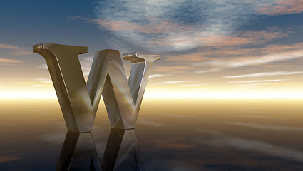 Image showing metal uppercase letter w under cloudy sky - 3d rendering