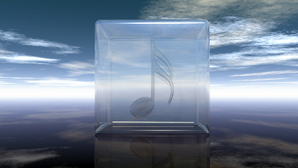 Image showing clef in glass cube under cloudy sky - 3d rendering