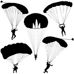 Image showing Set skydiver, silhouettes parachuting illustration