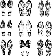 Image showing Collection  imprint soles shoes  black  silhouette. illustration