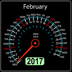 Image showing year 2017 calendar speedometer car. February