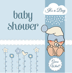 Image showing baby boy shower card with funny little baby