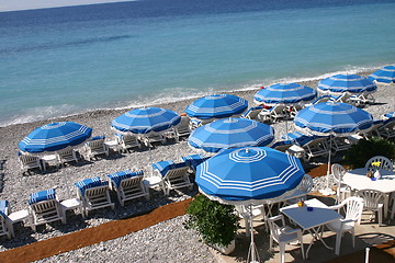 Image showing Sunbeds on the French Riviera