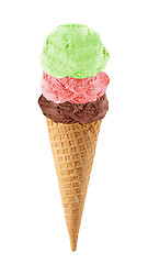 Image showing Three different flavor ice cream scoops