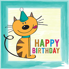Image showing childish birthday card with funny little cat