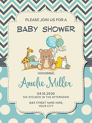 Image showing Beautiful baby boy shower card with toys