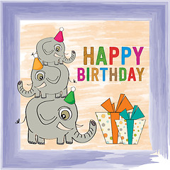 Image showing childish birthday card with funny elephants