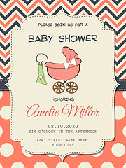 Image showing Beautiful baby girl shower card with stroller