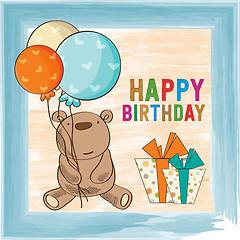 Image showing childish birthday card with teddy bear