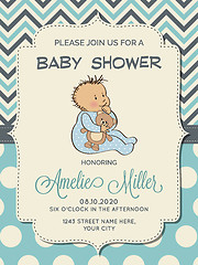 Image showing Beautiful baby boy shower card with little baby