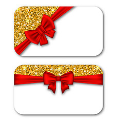 Image showing Paper Cards with Red Bow Ribbon and Golden Dust