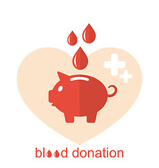 Image showing Concept Flat Medical Icons of Piggy Bank as Blood Donation