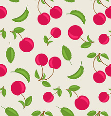 Image showing Vintage Seamless Wallpaper of Cherries with Green Leaves