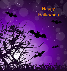 Image showing Halloween Night Background with Bats
