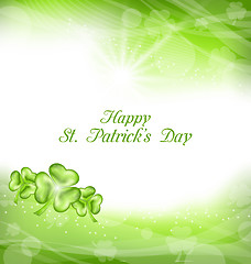 Image showing Abstract Light Background with Green clovers for St. Patrick Day