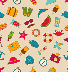 Image showing Seamless Pattern with Hand Drawn Travel Objects and Icons