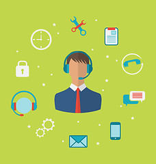 Image showing Concept of call center with operator man in headset , helpdesk s