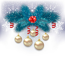 Image showing New Year background with fir branches and glass balls