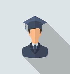 Image showing Flat icon of male graduate in graduation hat, minimal style with