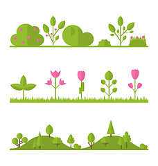 Image showing Collection set flat icons tree, garden bush