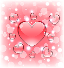 Image showing Shimmering background with glassy hearts for Valentine Day