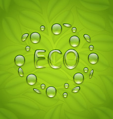 Image showing Eco friendly background with water drops on fresh green leaves t