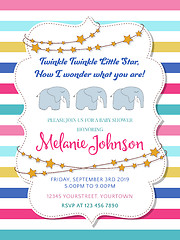 Image showing Lovely baby shower card with elephant toy